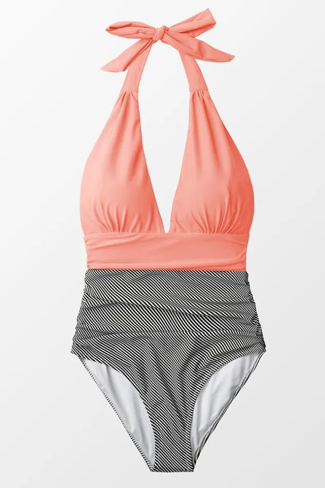 Women Halter and Lace Up Swimsuits Cupshe Keeping You Accompanied Peachy One Piece Swimsuit Pinkblack Women Halter and Lace Up Swimsuits Cupshe Keeping You Accompanied Peachy One Piece Swimsuit Pinkblack
