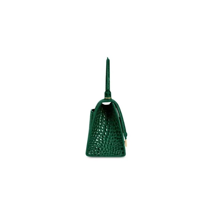 Women Handbags Balenciaga Hourglass Small Handbag Crocodile Embossed In Forest Green