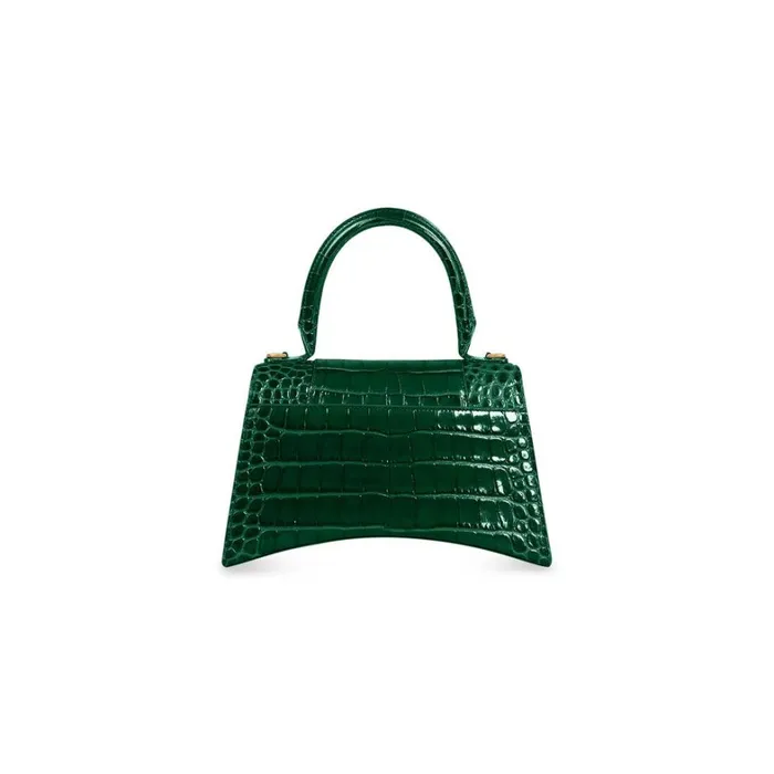 Women Handbags Balenciaga Hourglass Small Handbag Crocodile Embossed In Forest Green