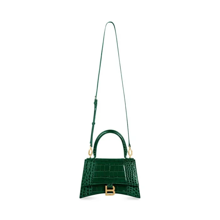 Women Handbags Balenciaga Hourglass Small Handbag Crocodile Embossed In Forest Green