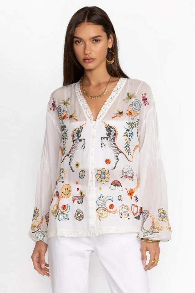 Women HELEN BLOUSE White Johnny Was Tops Women HELEN BLOUSE White Johnny Was Tops