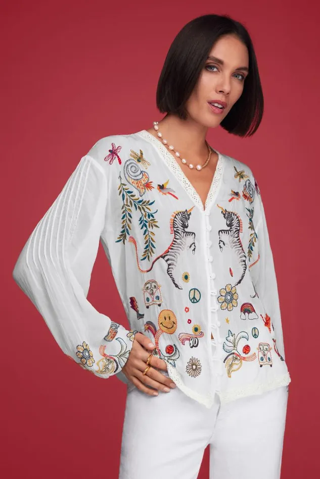 Women HELEN BLOUSE White Johnny Was Tops Women HELEN BLOUSE White Johnny Was Tops