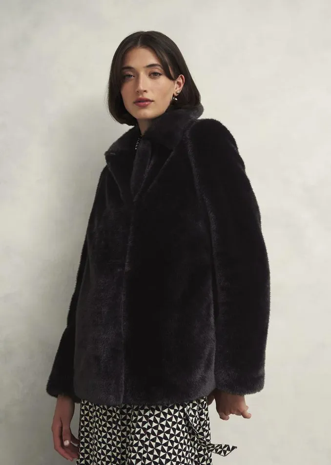 Women HOBBS Coats and Jackets Dania Faux Fur Coat Black
