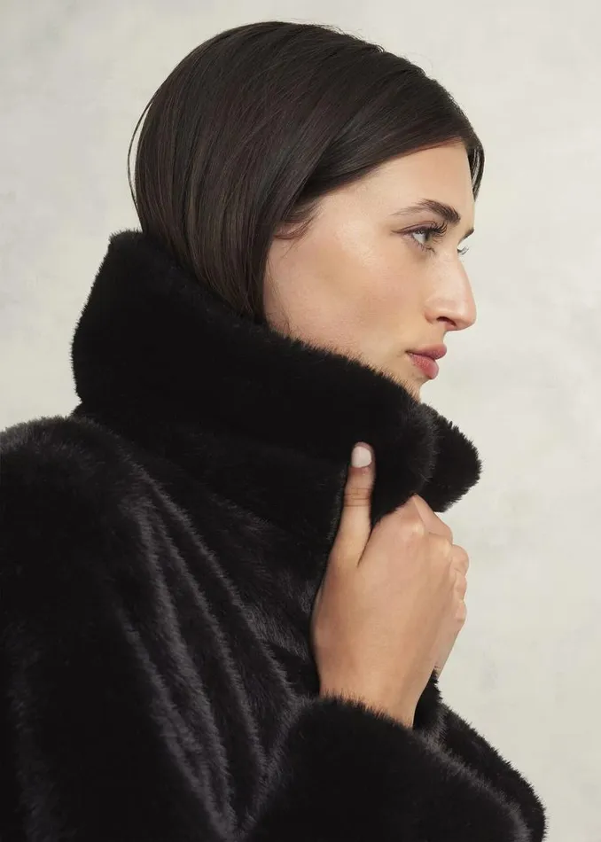 Women HOBBS Coats and Jackets Dania Faux Fur Coat Black
