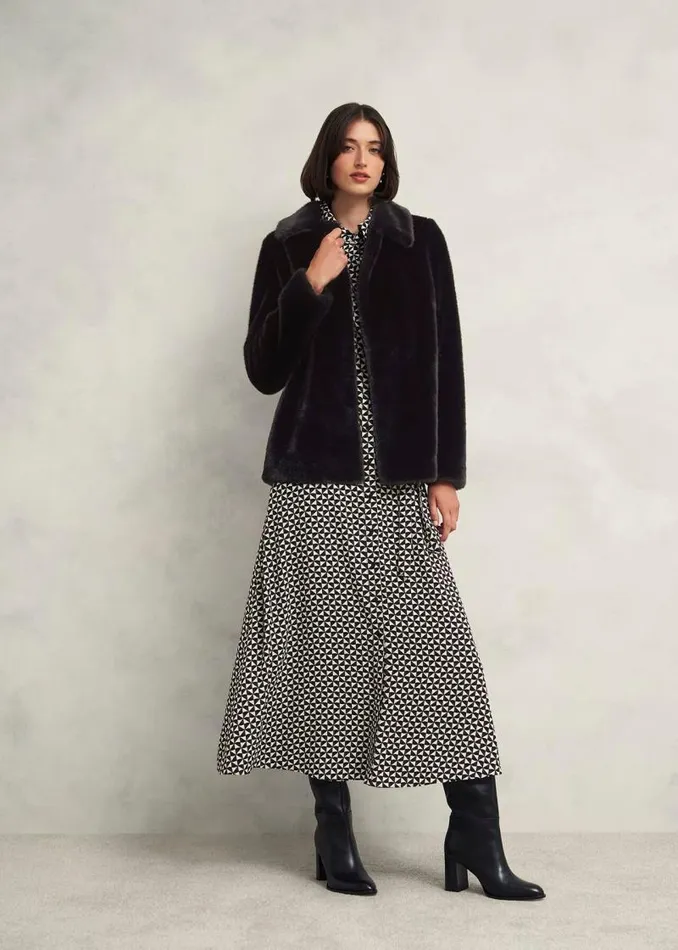 Women HOBBS Coats and Jackets Dania Faux Fur Coat Black