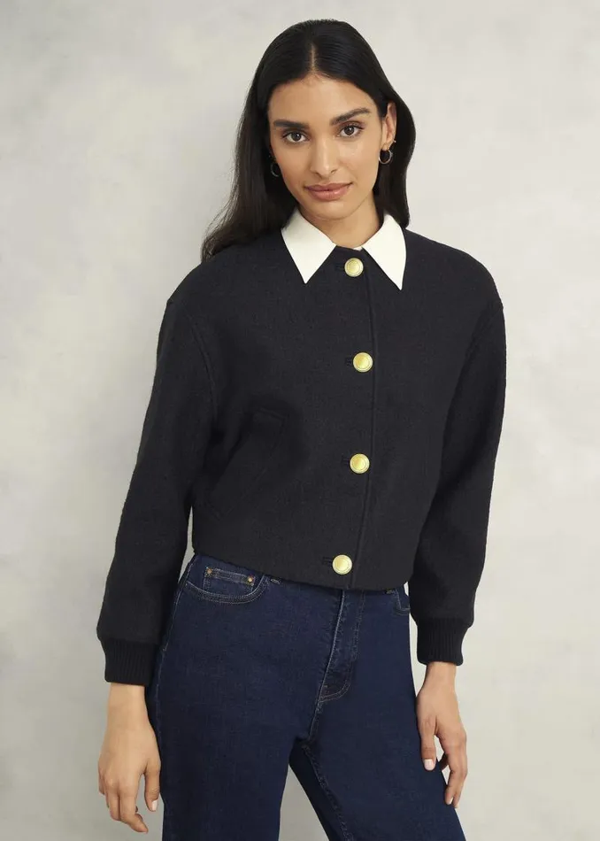Women HOBBS Coats and Jackets Elsham Bomber Jacket With Wool Black