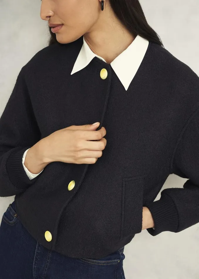 Women HOBBS Coats and Jackets Elsham Bomber Jacket With Wool Black
