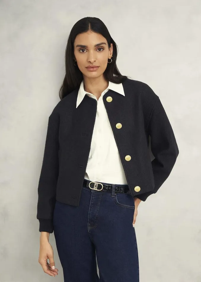 Women HOBBS Coats and Jackets Elsham Bomber Jacket With Wool Black