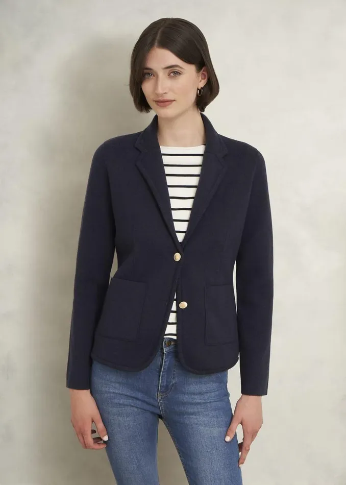 Women HOBBS Coats and Jackets Holly Knitted Blazer With Wool Hobbs Navy