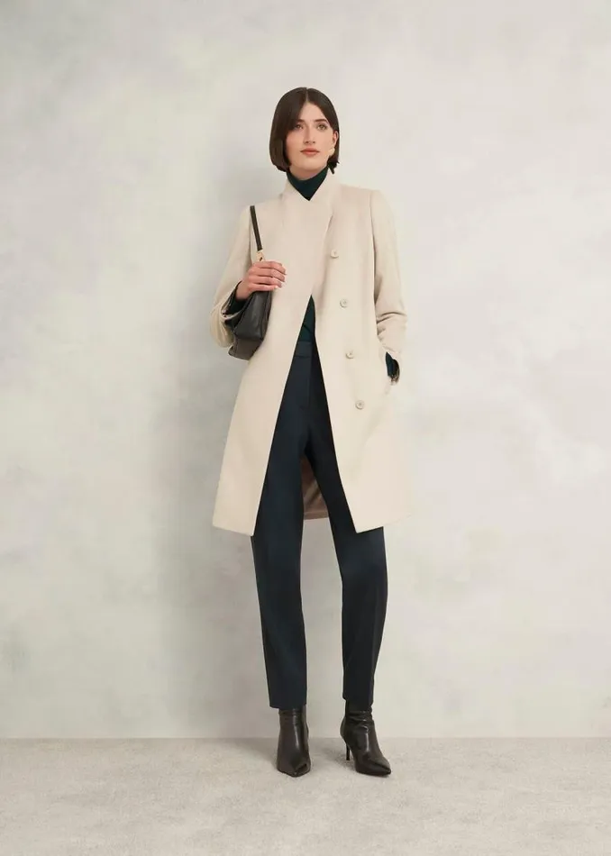 Women HOBBS Coats and Jackets Marissa Wool Coat Buff Grey
