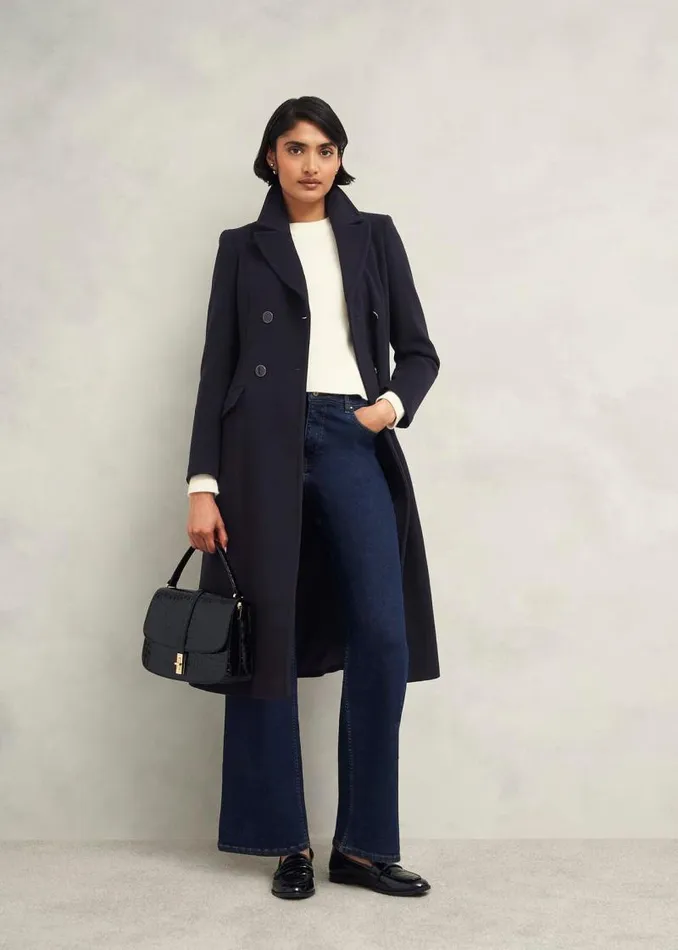 Women HOBBS Coats and Jackets Petite Marlene Wool Blend Coat Navy