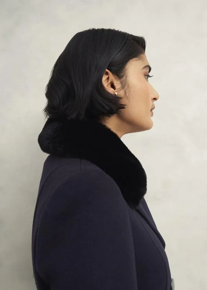 Women HOBBS Coats and Jackets Petite Marlene Wool Blend Coat Navy