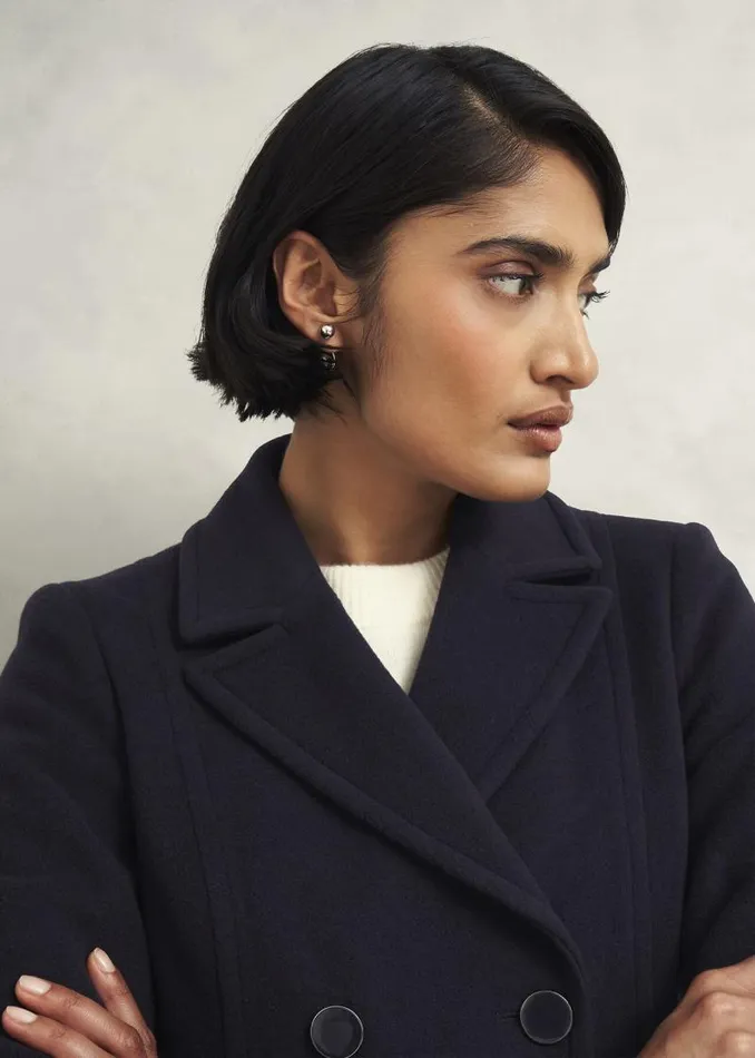 Women HOBBS Coats and Jackets Petite Marlene Wool Blend Coat Navy