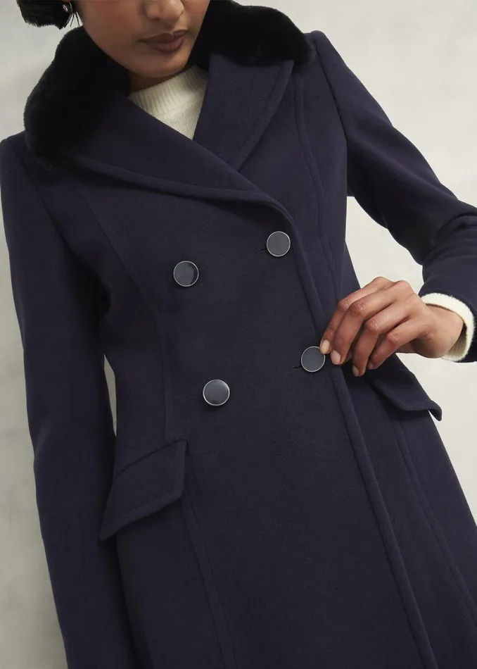 Women HOBBS Coats and Jackets Petite Marlene Wool Blend Coat Navy