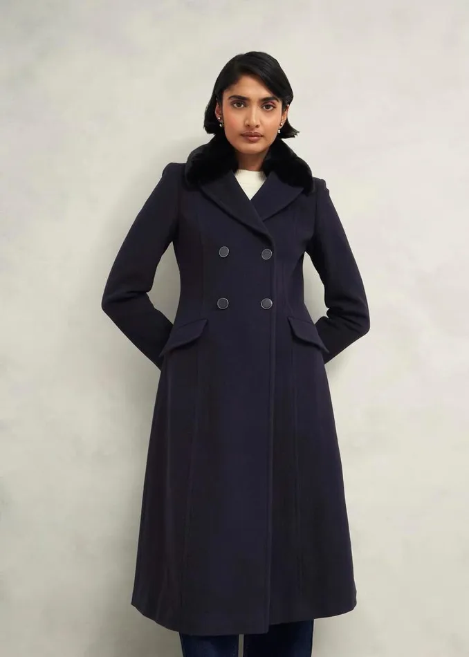 Women HOBBS Coats and Jackets Petite Marlene Wool Blend Coat Navy