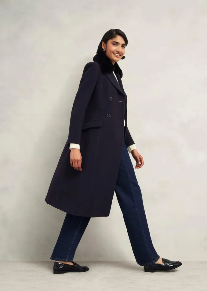 Women HOBBS Coats and Jackets Petite Marlene Wool Blend Coat Navy