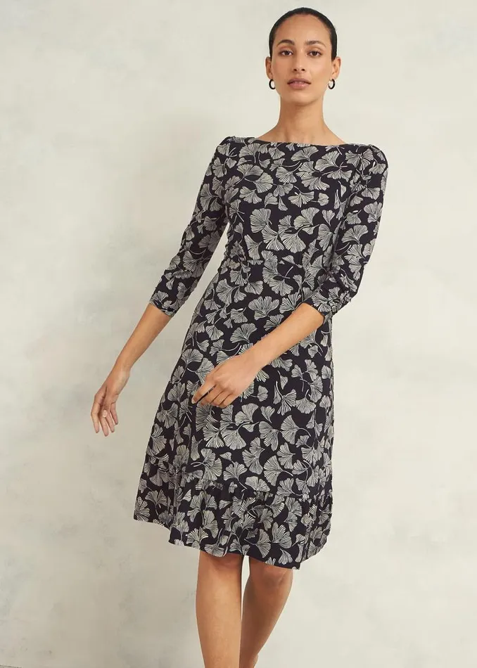Women HOBBS Dresses and Jumpsuits Petite Ginny Jersey Dress Navy Cream