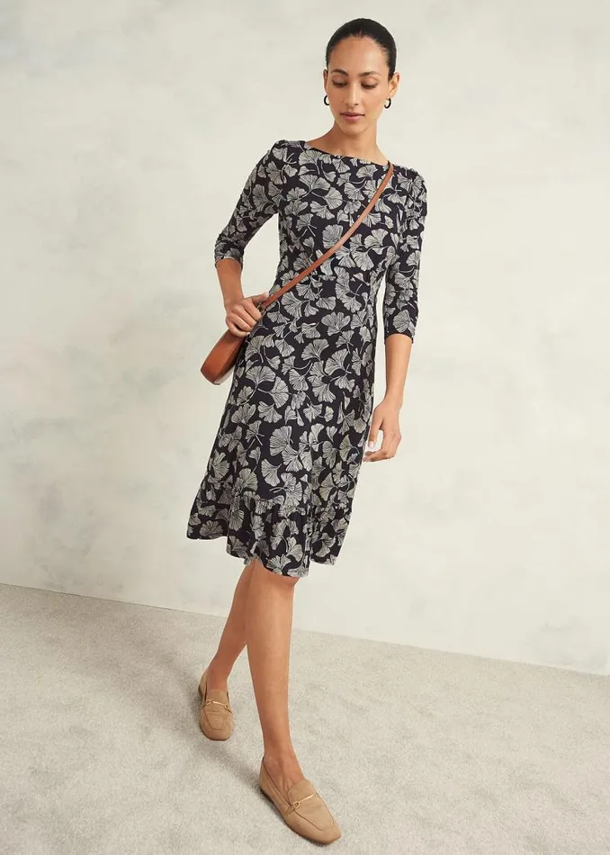Women HOBBS Dresses and Jumpsuits Petite Ginny Jersey Dress Navy Cream