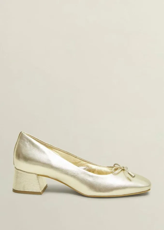 Women HOBBS Flats Andie Heeled Leather Ballerinas Gold