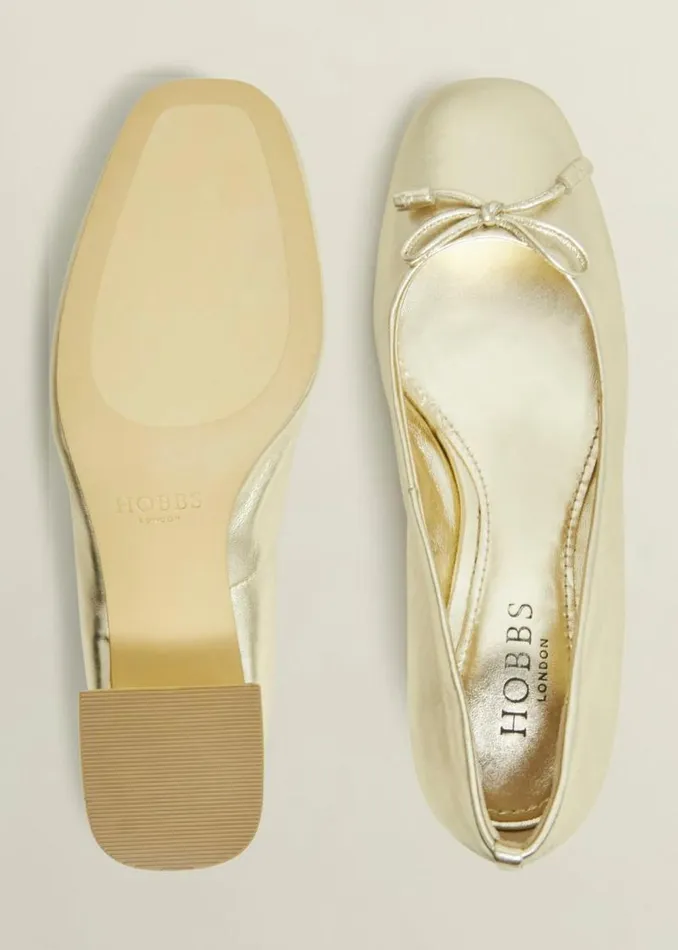 Women HOBBS Flats Andie Heeled Leather Ballerinas Gold
