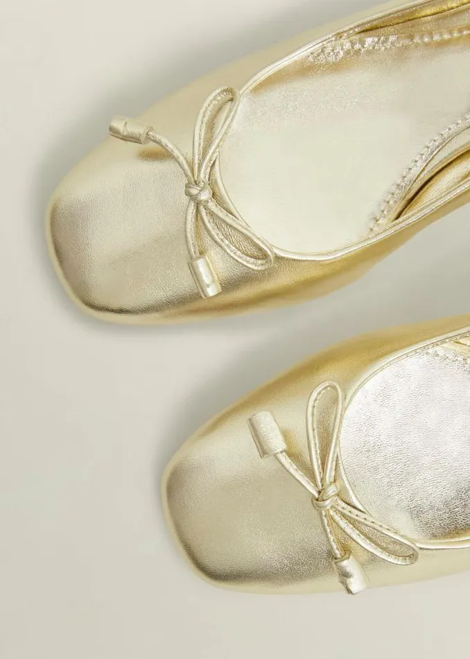Women HOBBS Flats Andie Heeled Leather Ballerinas Gold