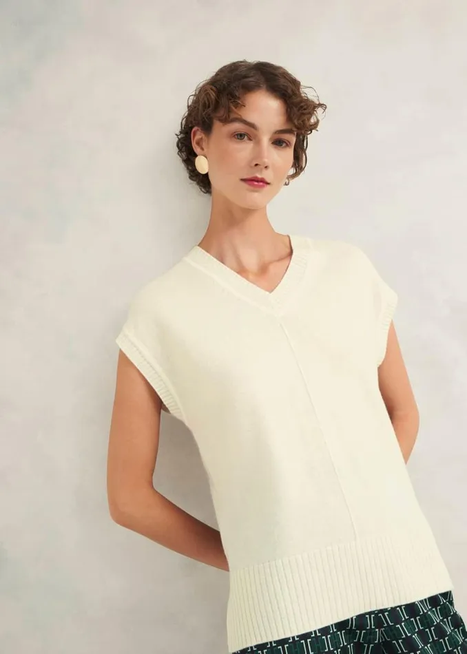 Women HOBBS Jumpers and Cardigans Brooksfirth Wool Cashmere Knitted Vest Warm Ivory