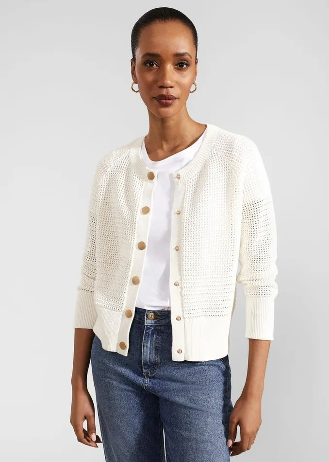 Women HOBBS Jumpers and Cardigans Florentina Cotton Cardigan Ivory