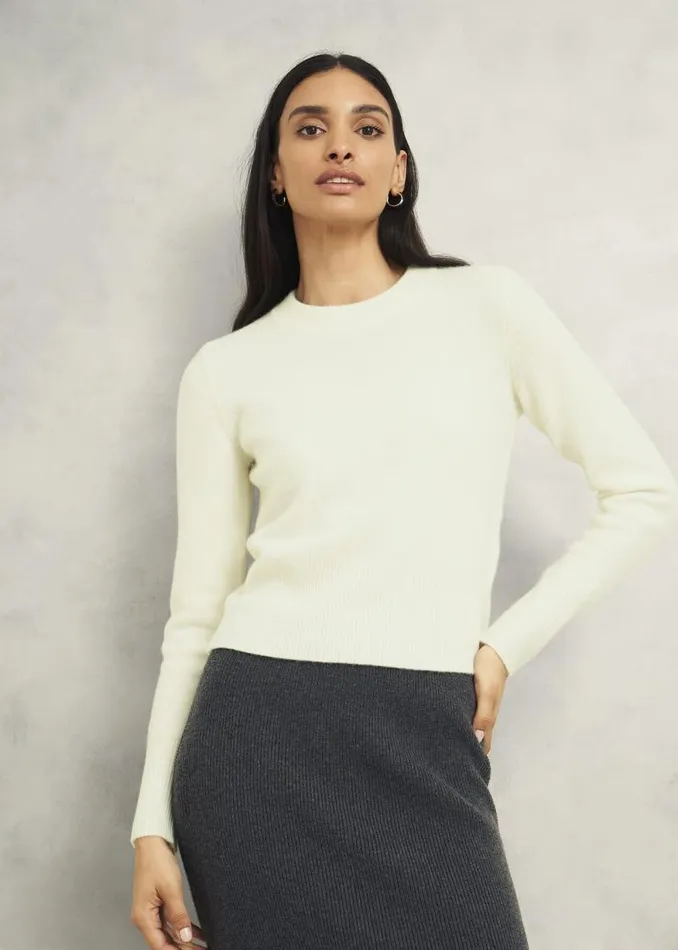 Women HOBBS Jumpers and Cardigans Hoghton Brushed Cashmere Jumper Warm Ivory