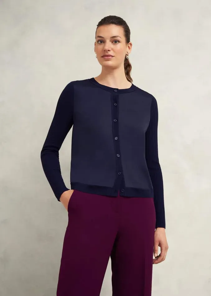 Women HOBBS Jumpers and Cardigans Trina Woven Front Cardigan Hobbs Navy