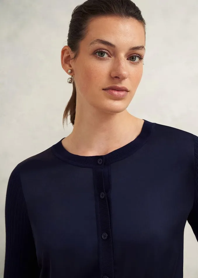 Women HOBBS Jumpers and Cardigans Trina Woven Front Cardigan Hobbs Navy