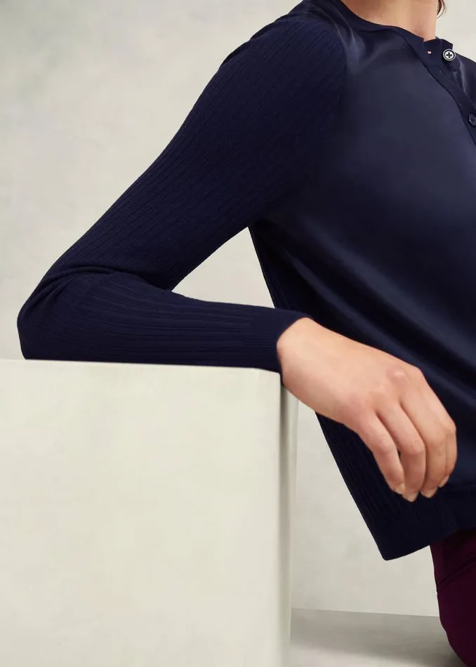 Women HOBBS Jumpers and Cardigans Trina Woven Front Cardigan Hobbs Navy