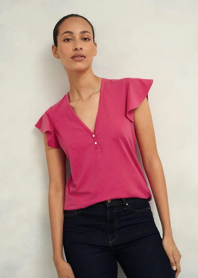 Women HOBBS Tops Pippa Cotton Slub Top Zinnia Pink