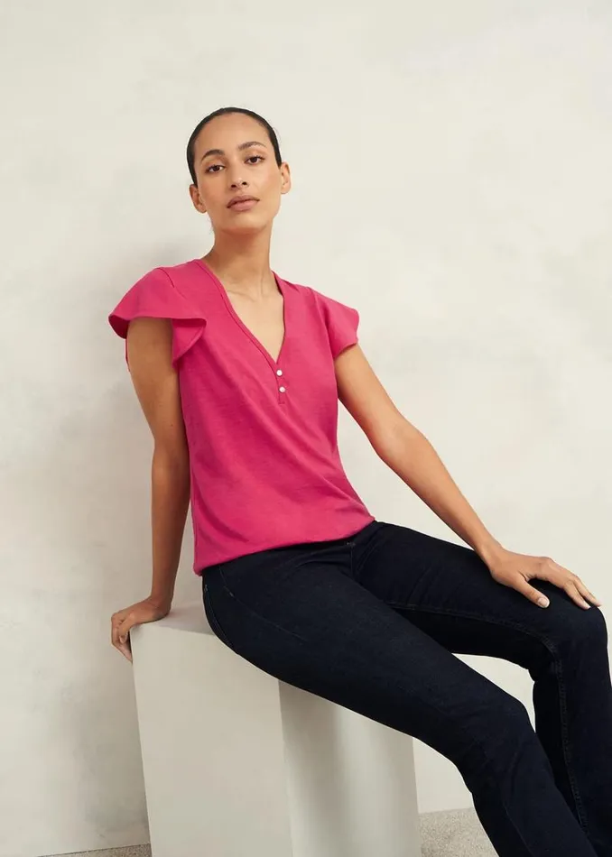 Women HOBBS Tops Pippa Cotton Slub Top Zinnia Pink