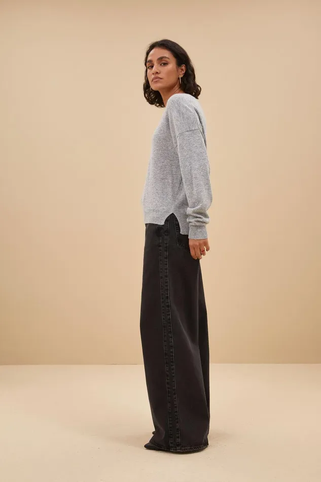 Women Holly Ls Pullover Grey Melee Bybar Pullovers