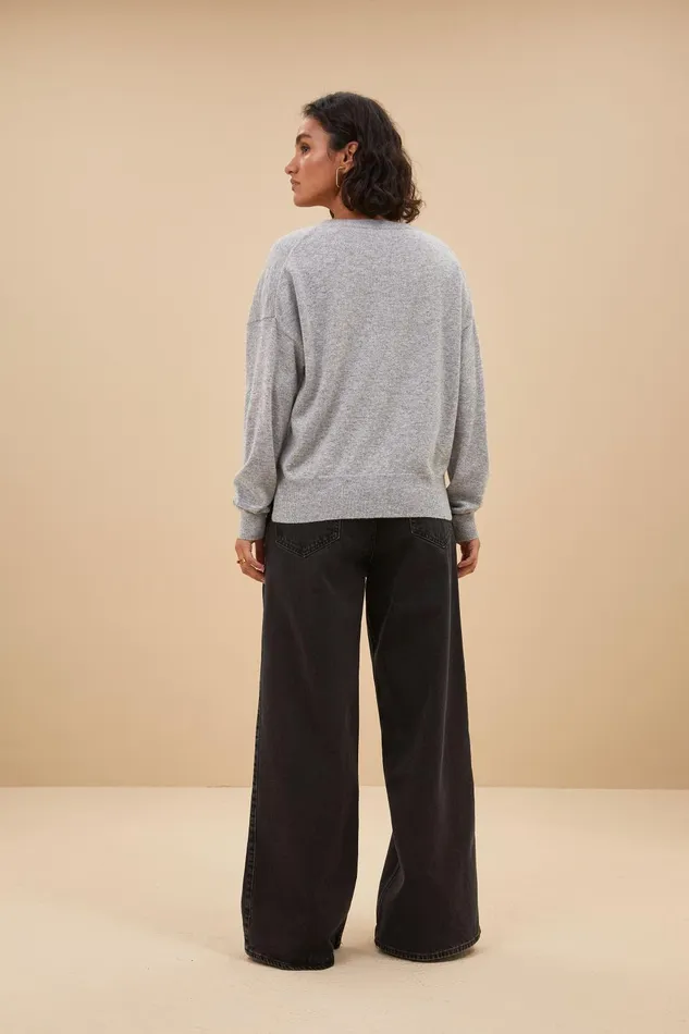 Women Holly Ls Pullover Grey Melee Bybar Pullovers