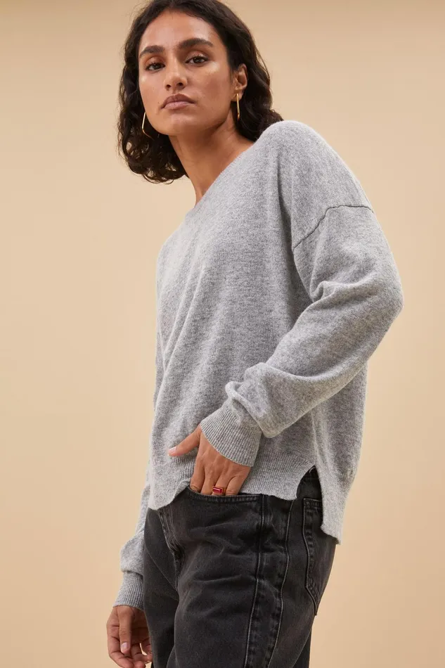 Women Holly Ls Pullover Grey Melee Bybar Pullovers