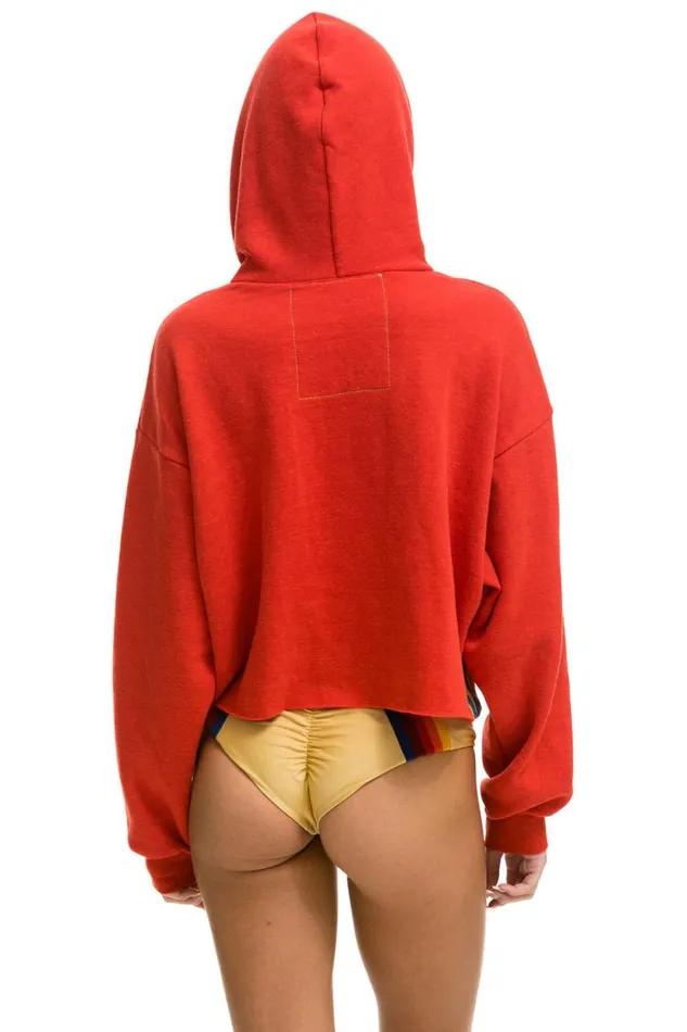 Women Hoodies Aviator Nation Bolt Stripe Relaxed Cropped Pullover Hoodie 8211 Red