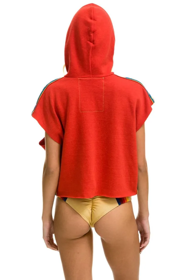 Women Hoodies Aviator Nation Bolt Stripe Sleeveless Relaxed Cropped Pullover Hoodie 8211 Red