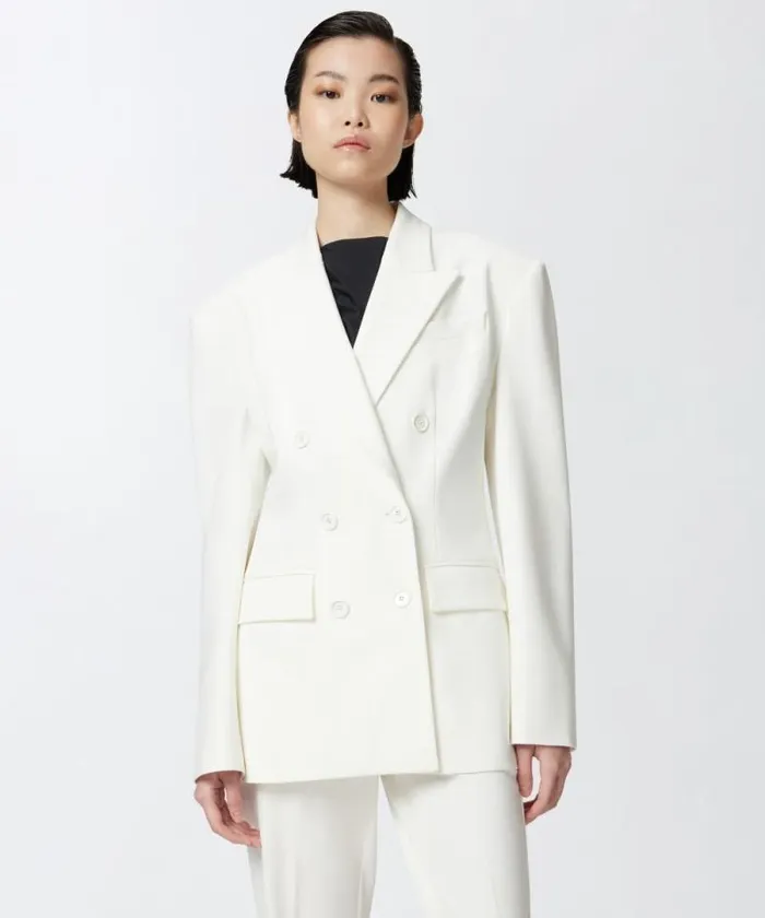 Women Jackets Pinko Elegant Doublebreasted Blazer With Fabric Stitch Snow White Women Jackets Pinko Elegant Doublebreasted Blazer With Fabric Stitch Snow White