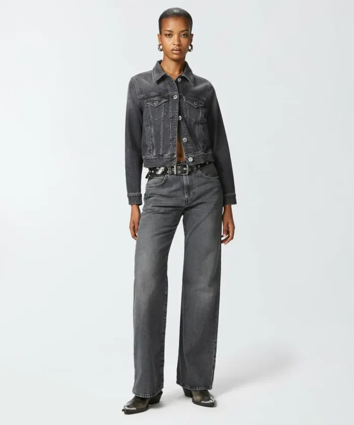 Women Jeans Pinko Wideleg Grey Vintage Denim Jeans Dark Grey Dirty Wash