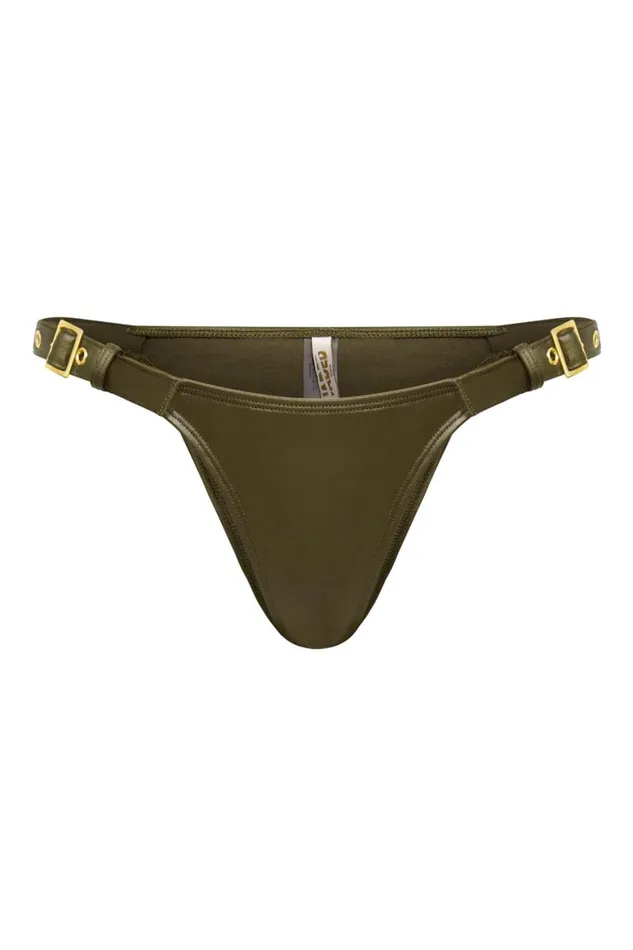 Women Khaki Leather Look Buckle Bikini Bottoms Jaded London Bikini Bottoms