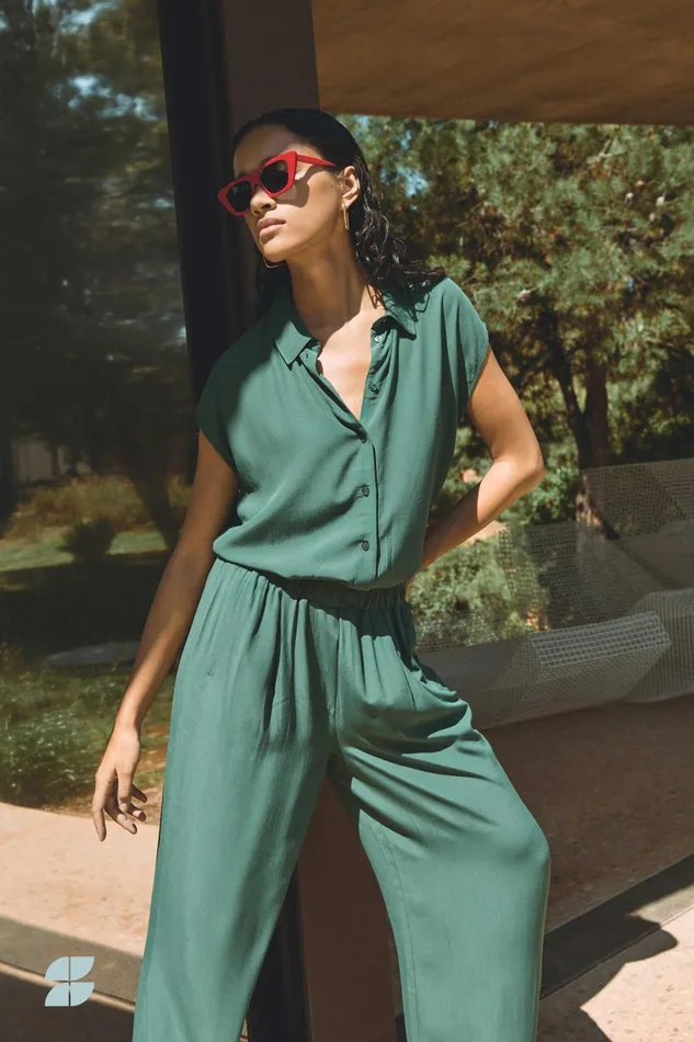 Women Kiek Viscose Top Deep Green Bybar Blouses