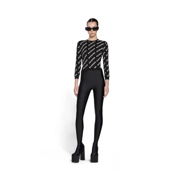 Women Knitwear Balenciaga Allover Logo Crop Sweater In Black