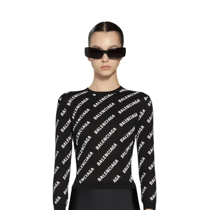 Women Knitwear Balenciaga Allover Logo Crop Sweater In Black