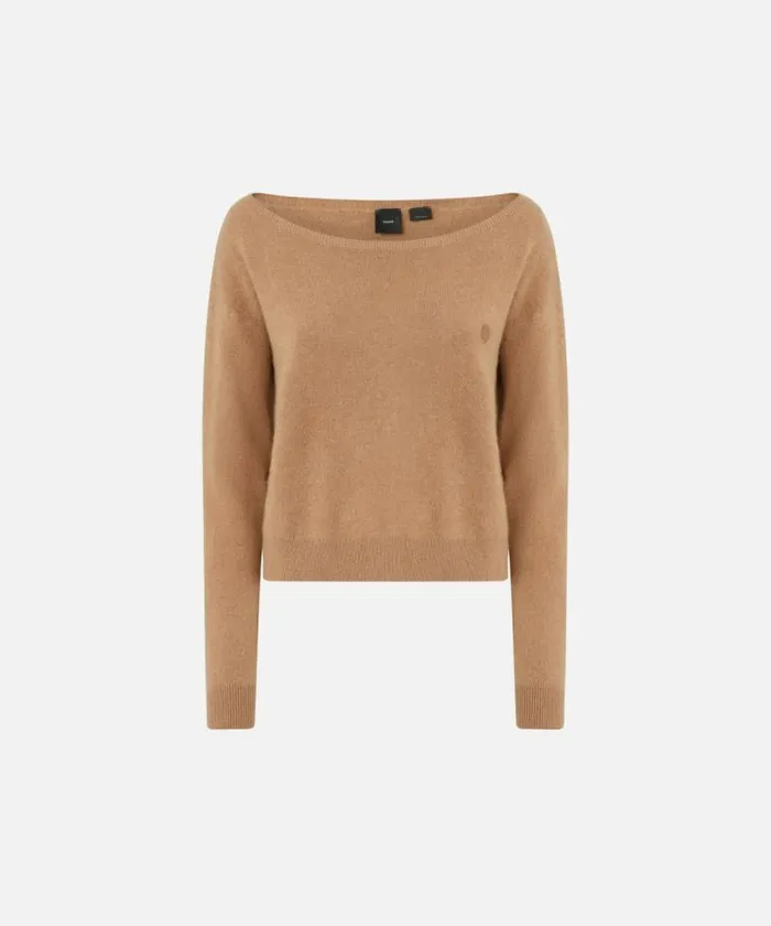 Women Knitwear Pinko Cashmereblend Sweater With Embroidered Logo Mocha Camel Women Knitwear Pinko Cashmereblend Sweater With Embroidered Logo Mocha Camel