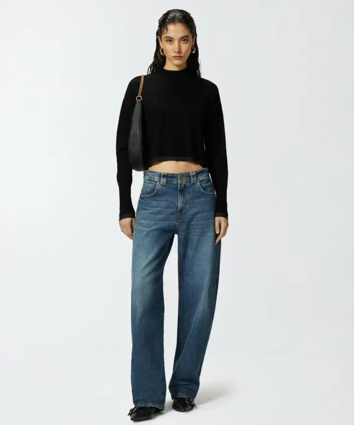 Women Knitwear Pinko Cashmereblend Turtleneck With Metallic Cuffs Limo Black Women Knitwear Pinko Cashmereblend Turtleneck With Metallic Cuffs Limo Black