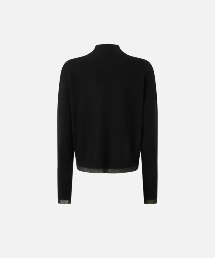 Women Knitwear Pinko Cashmereblend Turtleneck With Metallic Cuffs Limo Black Women Knitwear Pinko Cashmereblend Turtleneck With Metallic Cuffs Limo Black
