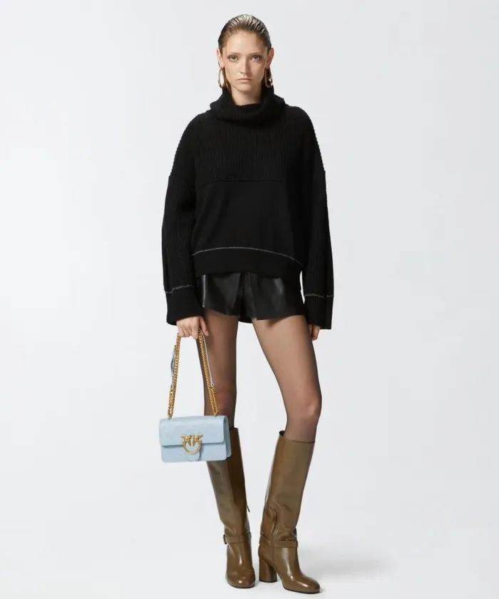 Women Knitwear Pinko Fine Wool And Cashmere Turtleneck Jumper Limo Black Women Knitwear Pinko Fine Wool And Cashmere Turtleneck Jumper Limo Black
