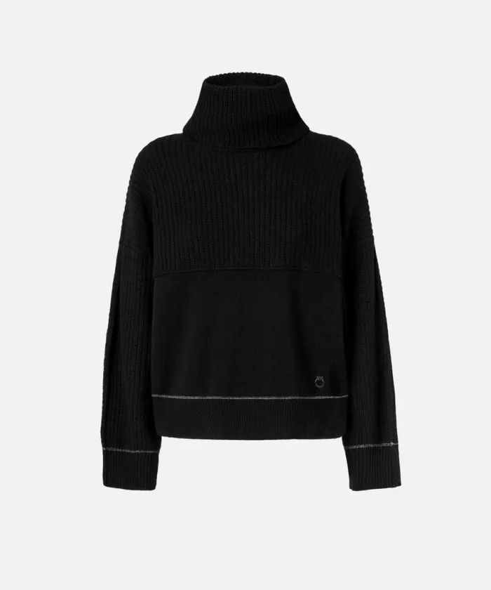 Women Knitwear Pinko Fine Wool And Cashmere Turtleneck Jumper Limo Black Women Knitwear Pinko Fine Wool And Cashmere Turtleneck Jumper Limo Black