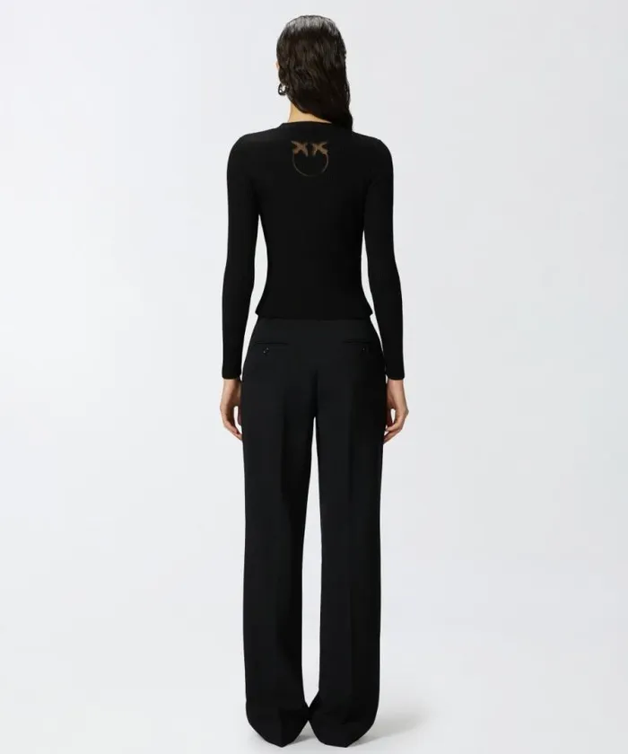 Women Knitwear Pinko Ribbed Fitted Cardigan With Logo Inlay Limo Black Women Knitwear Pinko Ribbed Fitted Cardigan With Logo Inlay Limo Black